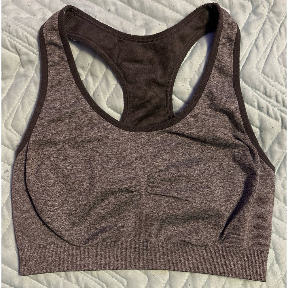 Women's Grey Full‎ Coverage Med Impact Seamless Microfiber Stretch Sports Bra, M